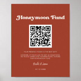 Stilvolles Retro Terracotta Honeymoon Fund QR Code Poster