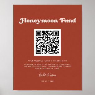 Stilvolles Retro Terracotta Honeymoon Fund QR Code Poster