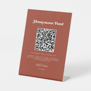 Stilvolles Retro Terracotta Honeymoon Fund QR Code Sockelschild