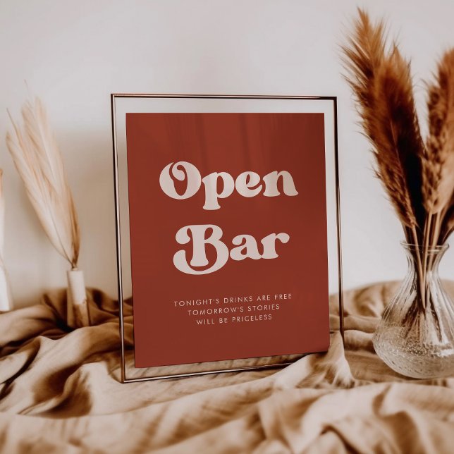 Stilvolles Retro Terracotta Wedding Open Bar sign Poster (Von Creator hochgeladen)