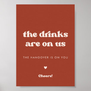 Stilvolles Retro Terracotta Wedding Open Bar sign Poster