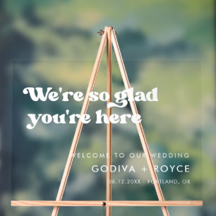 Stilvolles Retro weiß So froh, dass Sie hier sind  Acrylschild