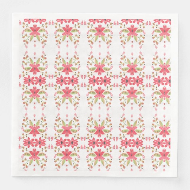 Stilvolles rosa Blumenpapier Napkin Serviette (Vorderseite)