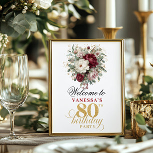 Stilvolles Rosa Burgunder Gold 80. Geburtstag 8x10 Poster