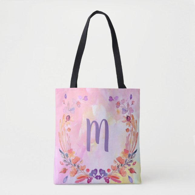 Stilvolles rosa Floral Monogram Design (Vorderseite)