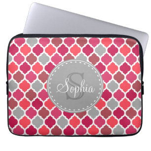 Stilvolles rosa graues marokkanisches Muster Monog Laptopschutzhülle