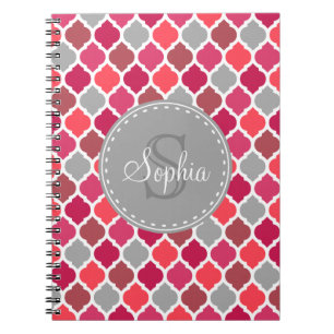 Stilvolles rosa graues marokkanisches Muster Monog Notizblock