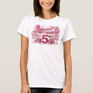 Stilvolles Rosa HAPPY BIRTHDAY 5TH Künstlerisches T-Shirt