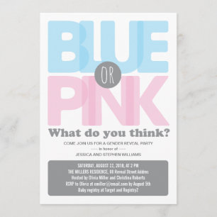 Stilvolles Rosa oder Blue Baby Gender Reveal Party Einladung