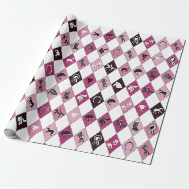Stilvolles rosa Reittier Diamantenmuster Geschenkpapier (Ungerollt)