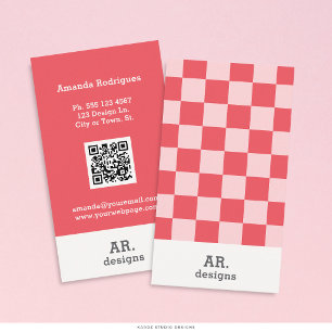 Stilvolles Rosa-Rotes Karo-QR Visitenkarte