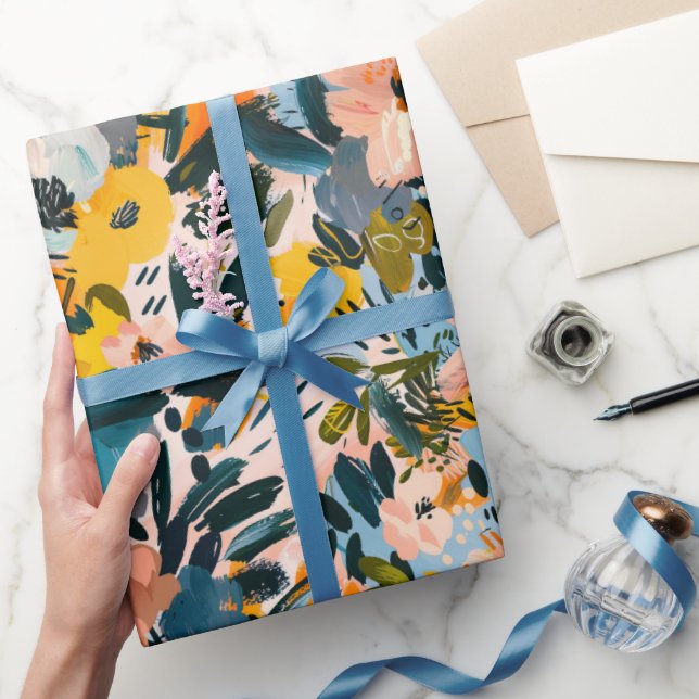 Stilvolles rosa und blaues Abstraktes Blumenmuster Geschenkpapier (Schenken)