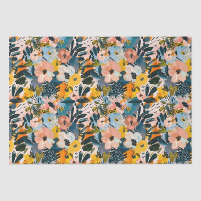 Stilvolles rosa und blaues Abstraktes Blumenmuster Seidenpapier (Vorderseite)