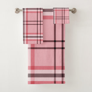 Stilvolles Rosa- und Grau-Karomuster Badhandtuch Set