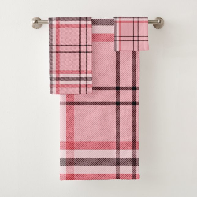 Stilvolles Rosa- und Grau-Karomuster Badhandtuch Set (Insitu)