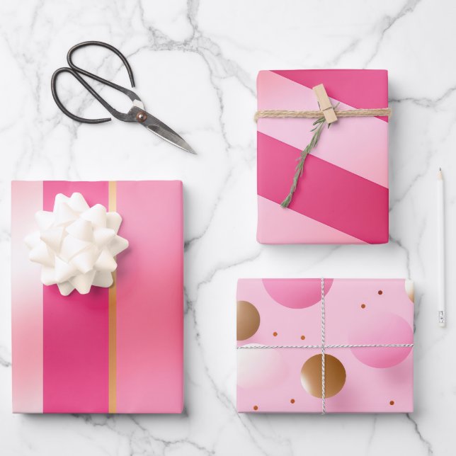 Stilvolles Rosa und Metallics Geschenkpapier Set (Vorderseite)