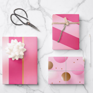 Stilvolles Rosa und Metalltöne Geschenkpapier Set