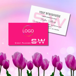 Stilvolles Rosa Weiß mit Monogram und einfachem Lo Visitenkarte