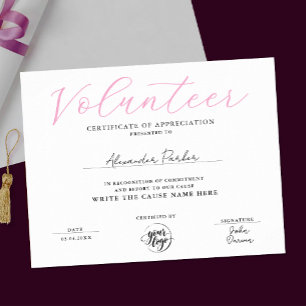 Stilvolles rosa Zertifikat der Wertschätzung für F Poster