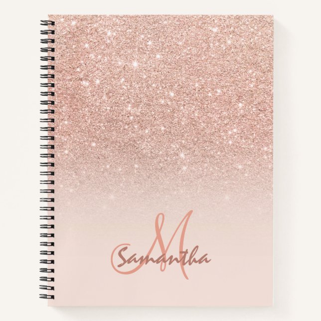 Stilvolles Rose-Gold ombre rosa Blockmonogramm Notizbuch (Vorderseite)