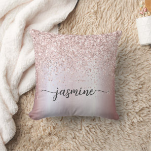 Stilvolles Roségold Glitter Monogramm Namensschrif Kissen