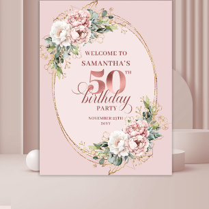 Stilvolles Roségold-Grün 50. Geburtstagsbanner Wandteppich