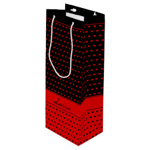 Stilvolles Rot- und Schwarz-Herz-Muster, Individue Geschenktüte Für Weinflaschen