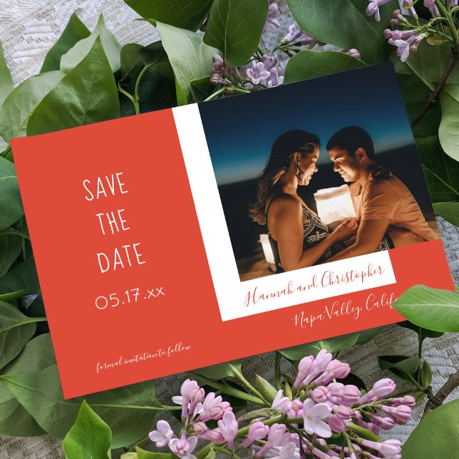 Stilvolles Rotes Foto Moderne Moderne Moderne Einf Save The Date (Von Creator hochgeladen)