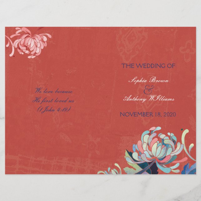 Stilvolles, rustikales Rotes Hochzeitsprogramm (Vorderseite)
