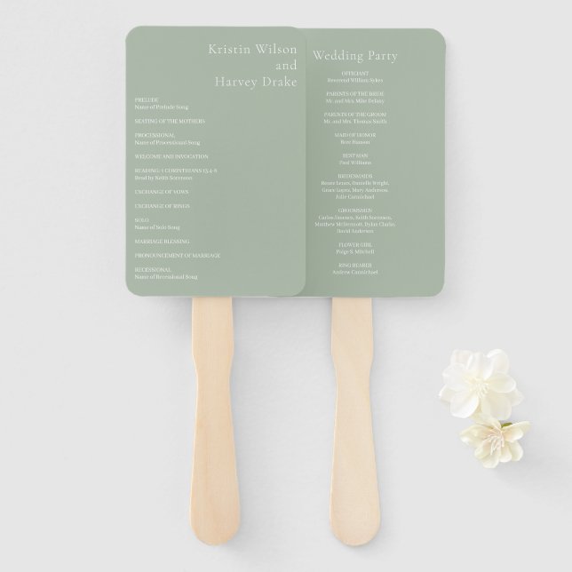 Stilvolles Sage Green Modern Wedding Programm Fächer (Vorne und Hinten)