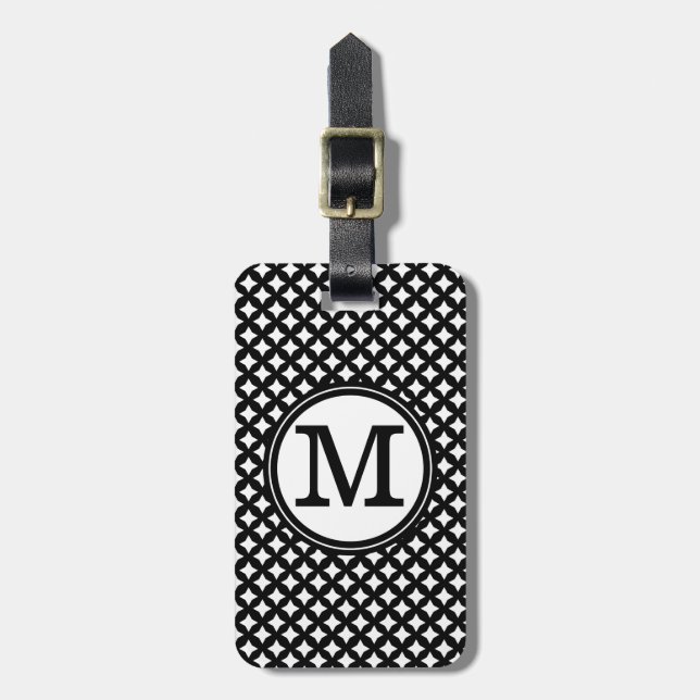 Stilvolles schickes Schwarzweiss-Monogrammmuster Gepäckanhänger (Vorderseite vertikal)