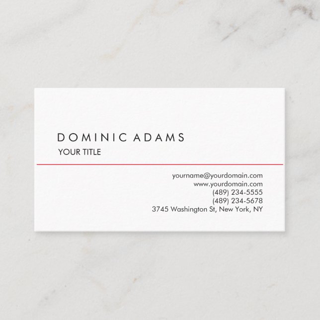 Stilvolles schlichtes Schwarz-weißes berufliches Visitenkarte (Vorderseite)