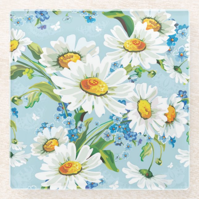 Stilvolles schönes helles Blumenmuster 2 Glasuntersetzer (Vorderseite)