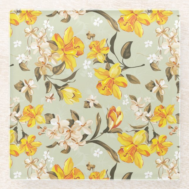 Stilvolles schönes helles Blumenmuster Glasuntersetzer (Vorderseite)