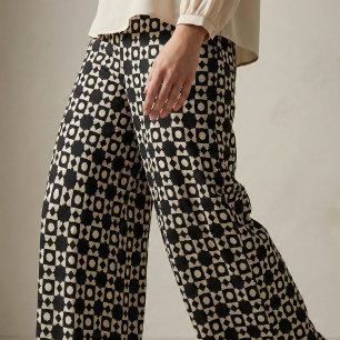 Stilvolles Schwarz-Beige Geometrisches Muster Stoff