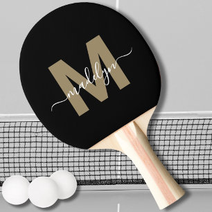 Stilvolles Schwarz Gold Elegantes Skript Namensmon Tischtennis Schläger
