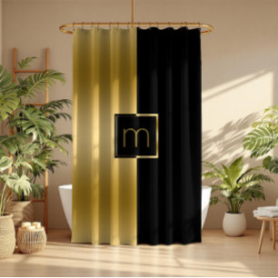 Stilvolles Schwarz & Gold Geometrisches Design Duschvorhang