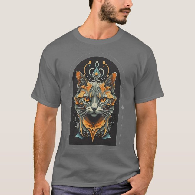 Stilvolles Schwarz-Gold-Katzengesicht T-Shirt (Vorderseite)