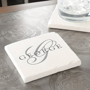 Stilvolles Schwarz-Grau-Monogramm Anfangsbuchstabe Steinuntersetzer