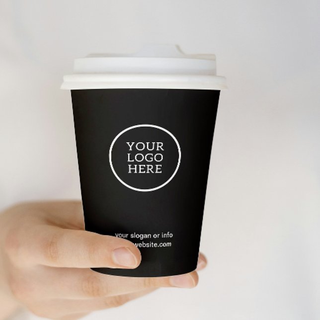 Stilvolles Schwarz-Minimalistisch-Business-Logo Pappbecher (Stylish Black Minimalist Business Logo Corporate Paper Cup by Creative Design)