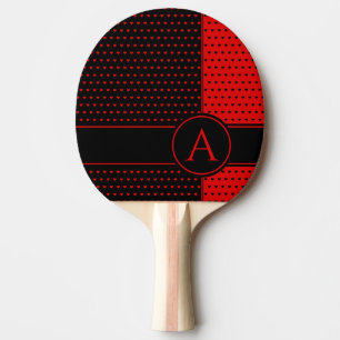 Stilvolles Schwarz-Rot-Herz-Muster - Monogramm  Tischtennis Schläger