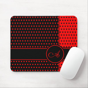 Stilvolles Schwarz-Rot-Polka-Dots-Muster, Monogram Mousepad