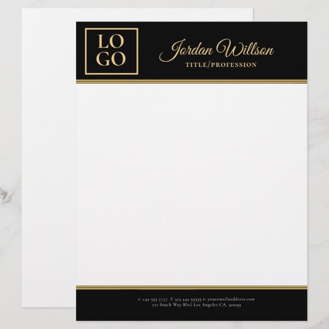 Stilvolles Schwarz und Golden Background Briefbogen (Vorne/Hinten)