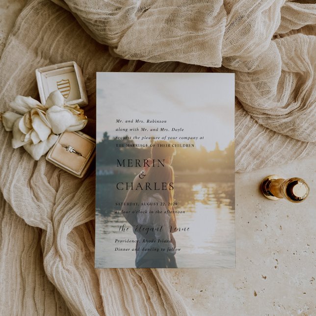 Stilvolles Schwarz-Weiß-Foto Moderne Hochzeit Einladung (Von Creator hochgeladen)