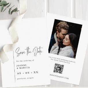 Stilvolles Schwarz/Weiß Foto & QR Code Save The Date