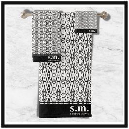 Stilvolles Schwarz-Weiß-Geometrisches Muster Monog Badhandtuch Set