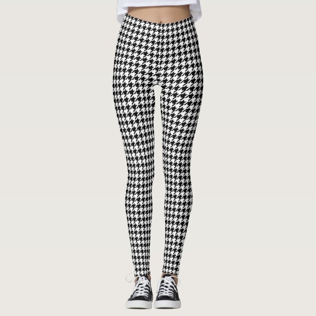 Stilvolles Schwarz-Weiß-Hahnentrittmuster Leggings (Vorderseite)