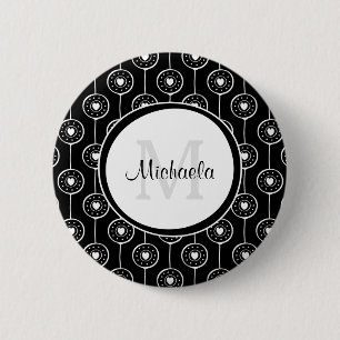 Stilvolles Schwarz-Weiß-Herz-Monogramm mit Name Button