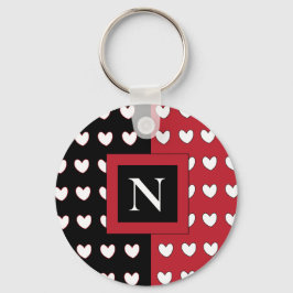 Stilvolles Schwarz-Weiß-Herz-Monogramm Schlüsselanhänger