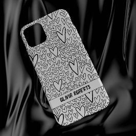 Stilvolles Schwarz-Weiß-Herz-Muster personalisiere Case-Mate iPhone 14 Hülle